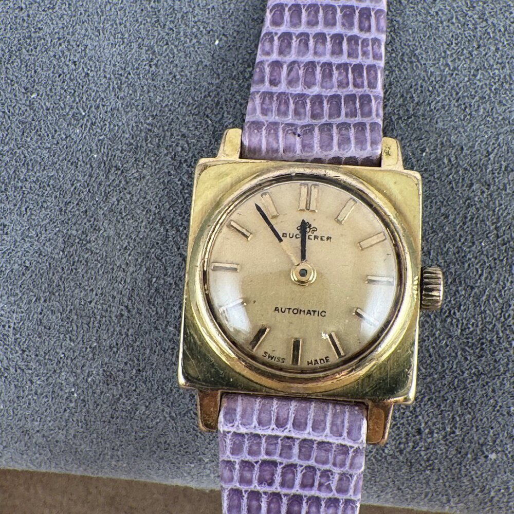 Vintage Bucherer Automatic Swiss Ladies Lavender Gold Mechanical Selfwind Watch